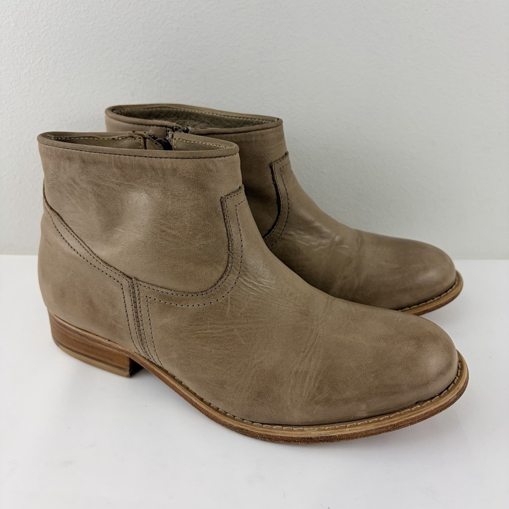 Hinge Women's Ankle Boots Taupe‎ Leather Zip Booties US 7 Made in Mexico